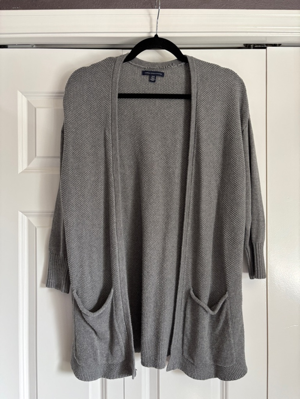 American Eagle Outfitters Heather Gray Open Cardigan with Pockets